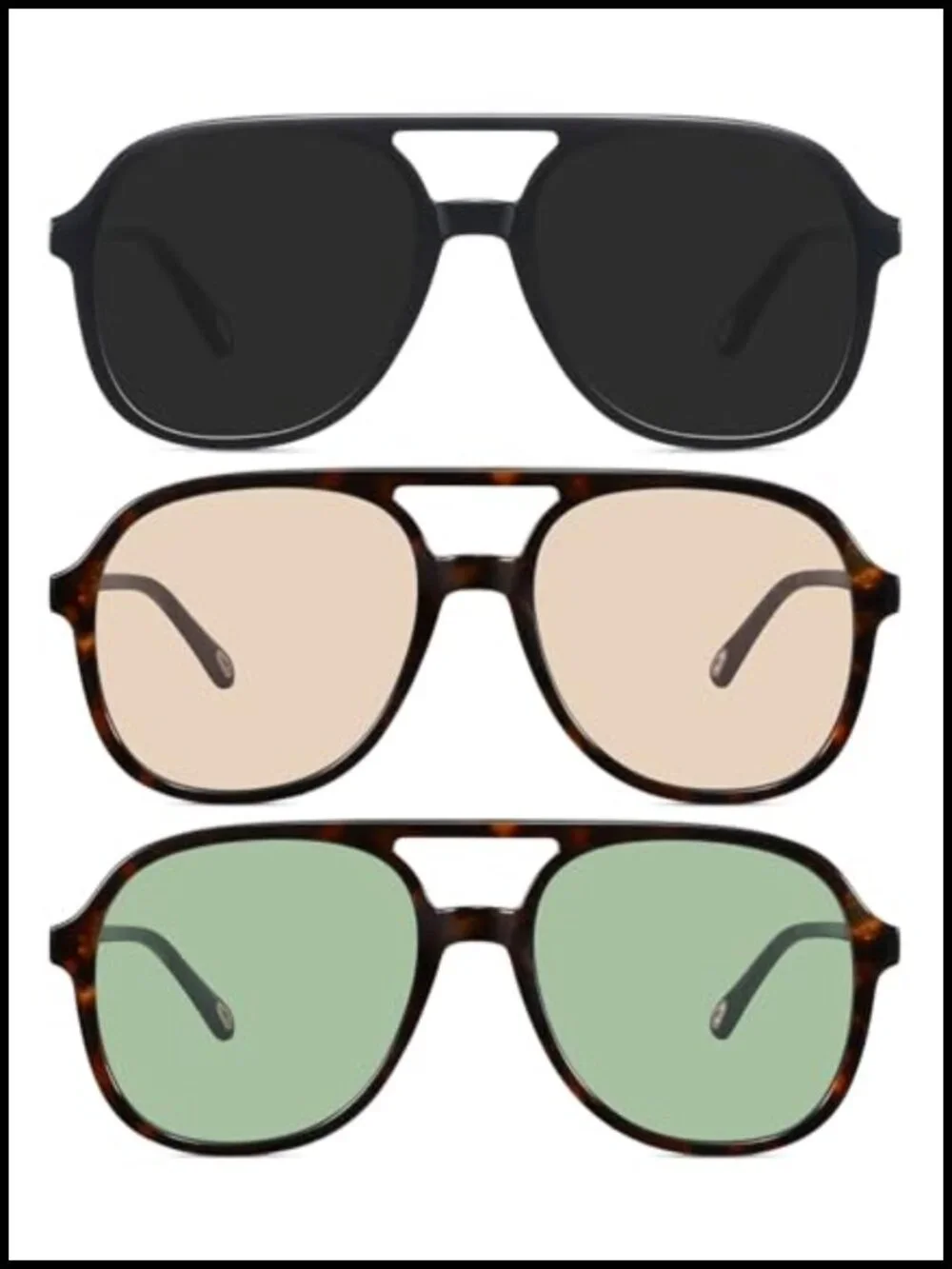 Retro 70s Oversized Aviator Sunglasses for Women Men, 3 Pack UV400